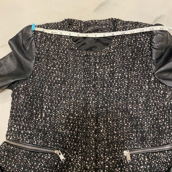 Zara Woman Jacket Size Small Black Boucle Tweed Leather Sleeve - Picture 9 of 12
